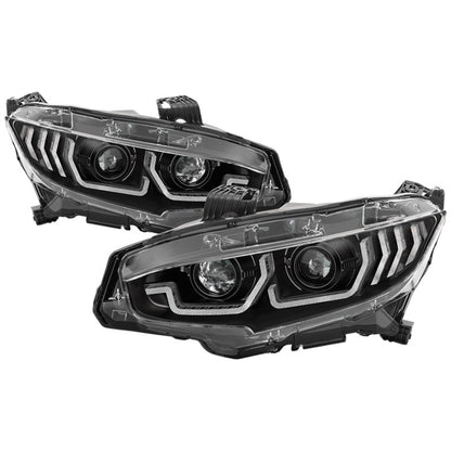 Spyder 16-18 Honda Civic 4Dr w/LED Seq Turn Sig Lights Proj Headlight - Black - PRO-YD-HC16-SEQ-BK