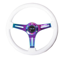 NRG Classic Wood Grain Steering Wheel (350mm) White Paint Grip w/Neochrome 3-Spoke Center