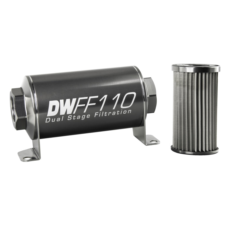 DeatschWerks Stainless Steel 10AN 10 Micron Universal Inline Fuel Filter Housing Kit (110mm)